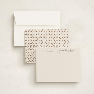 This is a cream foil stamped stationery with foil pressed by Benita Crandall called modern formal printing on signature in 4.25x5.5
