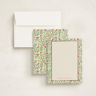 This is a coral foil stamped stationery with foil pressed by Manisha Ayyappath called botanical border with foil printing on signature in 4.25x5.5