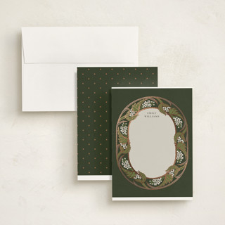 This is a olive foil stamped stationery with foil pressed by Ana de Sousa called love nouveau printing on signature in 4.25x5.5