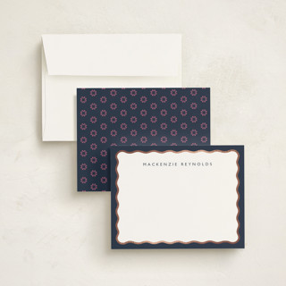 This is a navy foil stamped stationery with foil pressed by Olivia Raufman called preppy twist printing on signature in 4.25x5.5