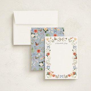 This is a something blue foil stamped stationery with foil pressed by Sarah Knight called fleur printing on signature in 4.25x5.5