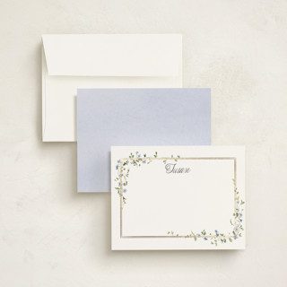 This is a bluebell foil stamped stationery with foil pressed by Everett Paper Goods called flowering vine printing on signature in 4.25x5.5