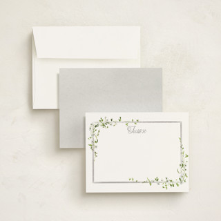 This is a dew foil stamped stationery with foil pressed by Everett Paper Goods called flowering vine printing on signature in 4.25x5.5