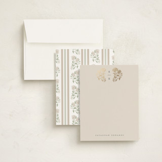 This is a tea time foil stamped stationery with foil pressed by Susan Zinader called shimmering hydrangeas monogram printing on signature in 4.25x5.5