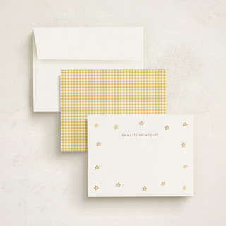 This is a sunshine foil stamped stationery with foil pressed by Angela Garrick called twinkle stars printing on signature in 4.25x5.5