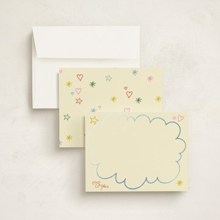 This is a confetti foil stamped stationery with foil pressed by Inkblot Design called whimsy printing on signature in 4.25x5.5