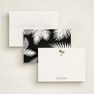 This is a cotton personalized stationery thank you cards with foil pressed by carla san roman called gilded palm tree printing on signature in 5x7