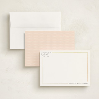 This is a porcelain personalized stationery thank you cards with foil pressed by Kristel called bordered printing on signature in 5x7