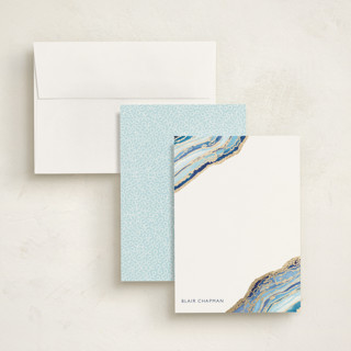 This is a navy personalized stationery thank you cards with foil pressed by Kaydi Bishop called gilt agate printing on signature in 5x7