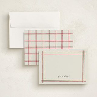 This is a ivory personalized stationery thank you cards with foil pressed by Stacey Meacham called sketched plaid frame printing on signature in 5x7