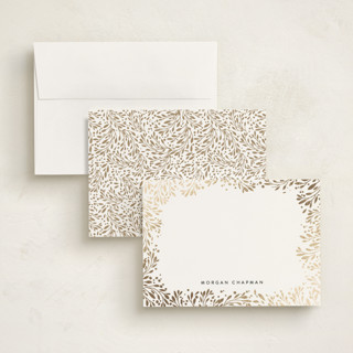 This is a tuxedo personalized stationery thank you cards with foil pressed by Angela Thompson called golden leaf surround printing on signature in 5x7