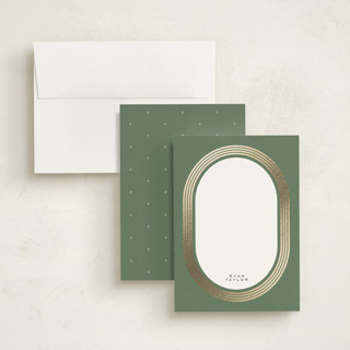 This is a pine personalized stationery thank you cards with foil pressed by Brittany Braithwaite called gilded ovals printing on signature in 5x7