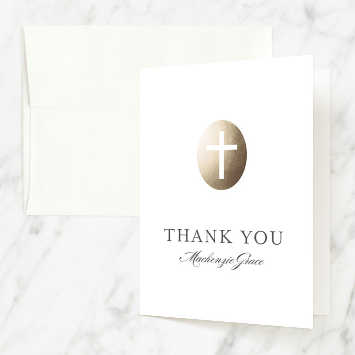 "Medallion Cross" - First Holy Communion Thank You Cards in Cloud by Annie Holmquist.