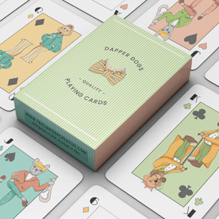 This is a green home decor by Tricia Rider called dapper dogs playing cards, poker-sized playing card deck in standard