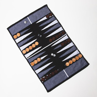 This is a black home decor by 3rd Space by SBR called black, grey & white outdoor/travel backgammon set (wood pieces) in standard