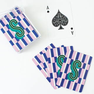 This is a multicolor home decor by Clairebella called maxi blueberry monogrammed playing cards in standard