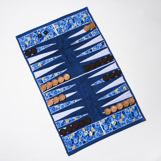 This is a blue home decor by 3rd Space by SBR called blue floral outdoor/travel backgammon set (wood pieces) in standard