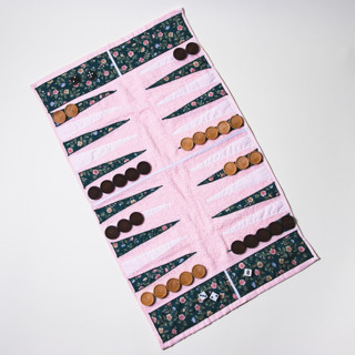 This is a pink home decor by 3rd Space by SBR called pink floral outdoor/travel backgammon set (wood pieces) in standard
