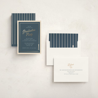 This is a navy graduation invitations with foil pressed by AK Graphics called tasseled printing on signature in standard
