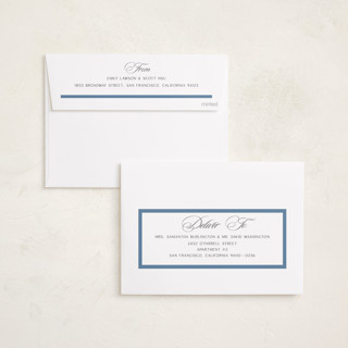 This is a navy graduation invitations with foil pressed by Owl and Toad called preppy frame printing on recycled smooth signature in standard