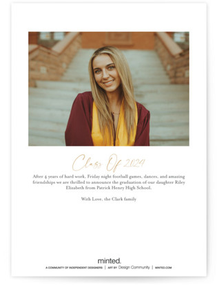 This is a snow graduation announcements with foil pressed by Sarah Curry called graduate script printing on recycled smooth signature in petite