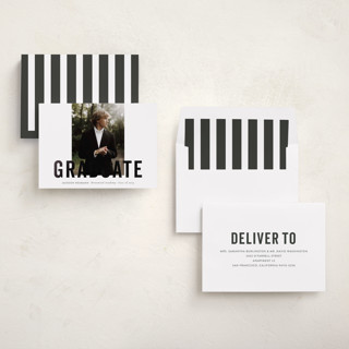 This is a charcoal graduation announcements with foil pressed by Sara Hicks Malone called jax printing on recycled smooth signature in standard