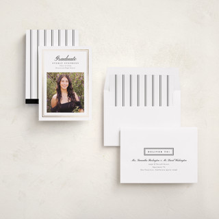 This is a pearl graduation announcements with foil pressed by Melanie Kosuge called exemplar printing on recycled smooth signature in standard