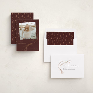 This is a maroon graduation announcements with foil pressed by Beth Murphy called tassel dance printing on recycled smooth signature in standard