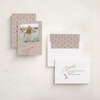 This is a blush graduation announcements with foil pressed by Beth Murphy called tassel dance printing on recycled smooth signature in standard