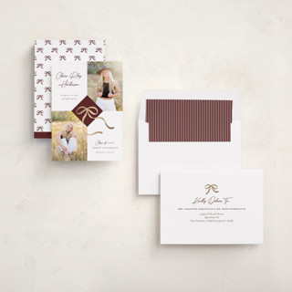 This is a burgundy graduation announcements with foil pressed by Paper Raven Co. called sweet grad cap printing on recycled smooth signature in standard