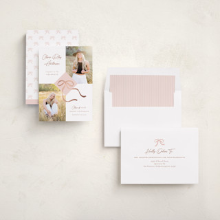 This is a blush graduation announcements with foil pressed by Paper Raven Co. called sweet grad cap printing on recycled smooth signature in standard