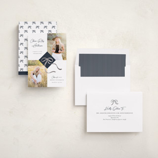 This is a navy graduation announcements with foil pressed by Paper Raven Co. called sweet grad cap printing on recycled smooth signature in standard