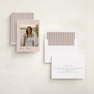 This is a blush graduation announcements with foil pressed by Carolyn Nicks called clean printing on recycled smooth signature in standard