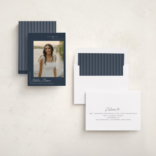 This is a navy graduation announcements with foil pressed by Carolyn Nicks called clean printing on recycled smooth signature in standard