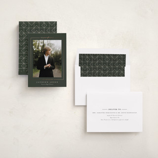 This is a forest graduation announcements with foil pressed by Joanna Griffin called straight arrow printing on recycled smooth signature in standard