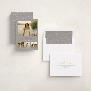 This is a oyster graduation announcements with foil pressed by Sarah Curry called graduation gallery printing on recycled smooth signature in standard