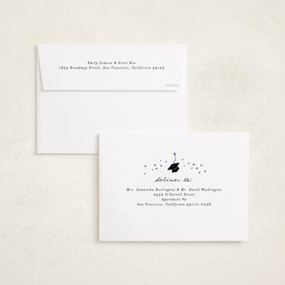 This is a plum graduation announcements with foil pressed by Alethea and Ruth called hat fling printing on recycled smooth signature in standard