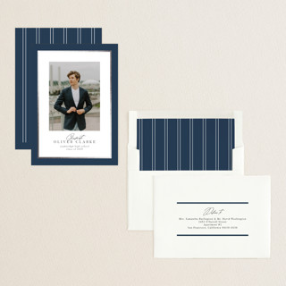 This is a navy graduation announcements with foil pressed by Nicole Walsh called classic edge printing on recycled smooth signature in standard