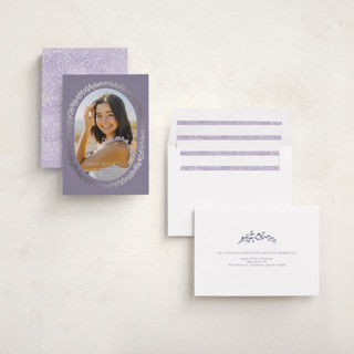 This is a orchid graduation announcements with foil pressed by Kim Thoa called abstract laurel graduate printing on recycled smooth signature in standard