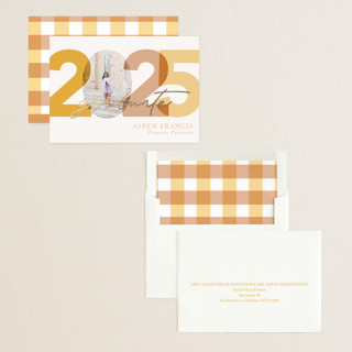 This is a corn graduation announcements with foil pressed by Carolyn Hunt called block print printing on recycled smooth signature in standard
