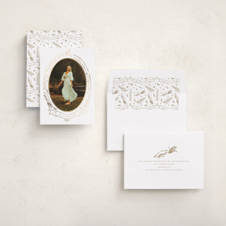 This is a pearl graduation announcements with foil pressed by Teju Reval called grad border printing on recycled smooth signature in standard