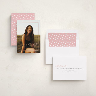 This is a rose graduation announcements with foil pressed by Yaling Hou Suzuki called break boundaries printing on recycled smooth signature in standard