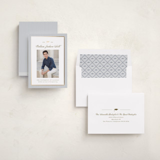 This is a granite graduation announcements with foil pressed by Laura Hankins called pinstripe classic printing on recycled smooth signature in standard