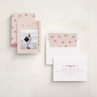 This is a rosebud graduation announcements with foil pressed by Petra Kern called grad crest printing on recycled smooth signature in standard