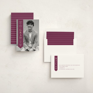 This is a maroon graduation announcements with foil pressed by Lauren Chism called classic sash printing on recycled smooth signature in standard