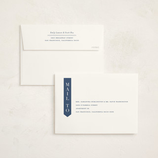 This is a denim graduation announcements with foil pressed by Lauren Chism called classic sash printing on recycled smooth signature in standard