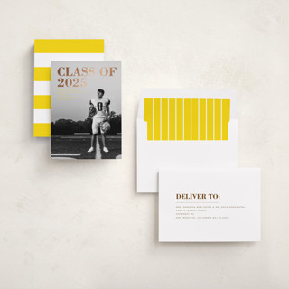 This is a lemon graduation announcements with foil pressed by Emily Sabol Goss called bold headline printing on recycled smooth signature in standard