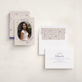 This is a orchid graduation announcements with foil pressed by Ashley Iwafuchi called illustrated grad printing on recycled smooth signature in standard