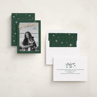 This is a forest graduation announcements with foil pressed by Ekko Studio called nostalgia printing on recycled smooth signature in standard
