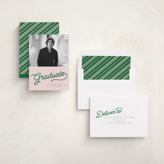 This is a candy graduation announcements with foil pressed by BR Designs called retro vintage grad printing on recycled smooth signature in standard